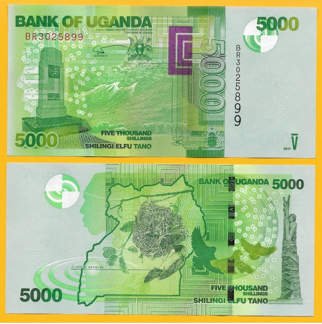 Uganda 5000 Shillings P-51e 2017 UNC Banknote - Oeganda