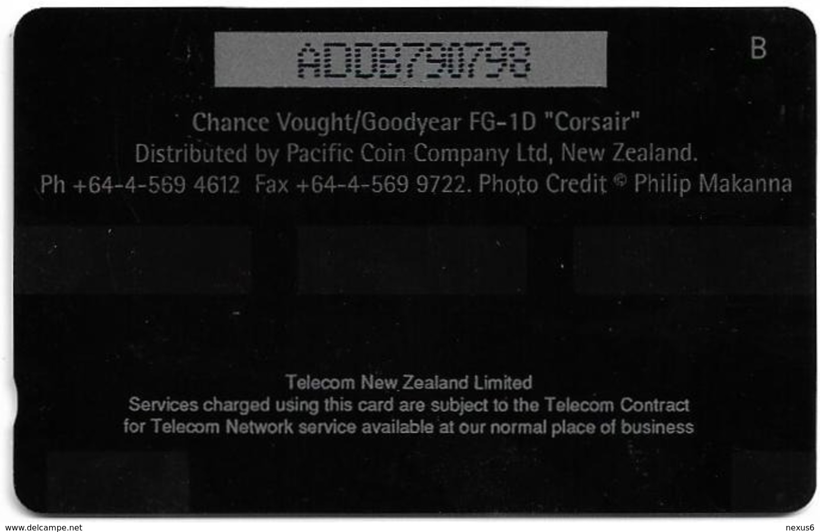 New Zealand - Dealer Cards - Fighter Planes '95 - Chance Vought Fg-10 Corsair, 1995, 5$, 7.250ex, Used - Neuseeland