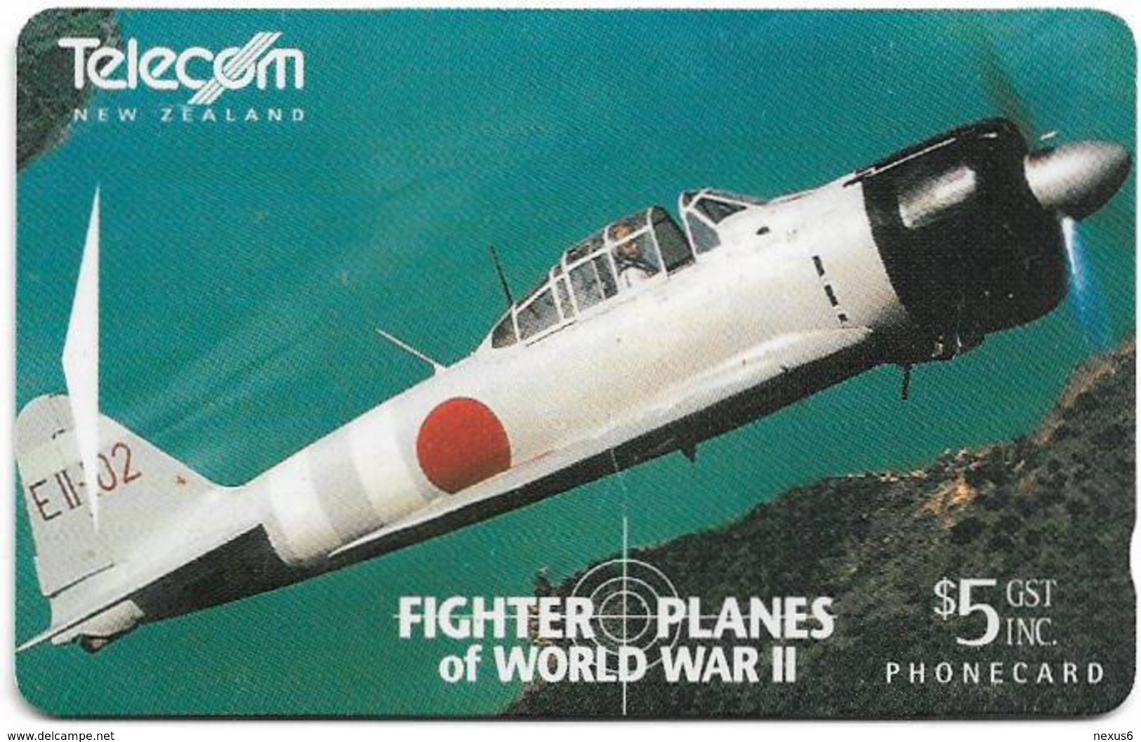 New Zealand - Dealer Cards - Fighter Planes '95 - Mitsubushi A6M5-52 Zero, 1995, 5$, 7.250ex, Used - New Zealand