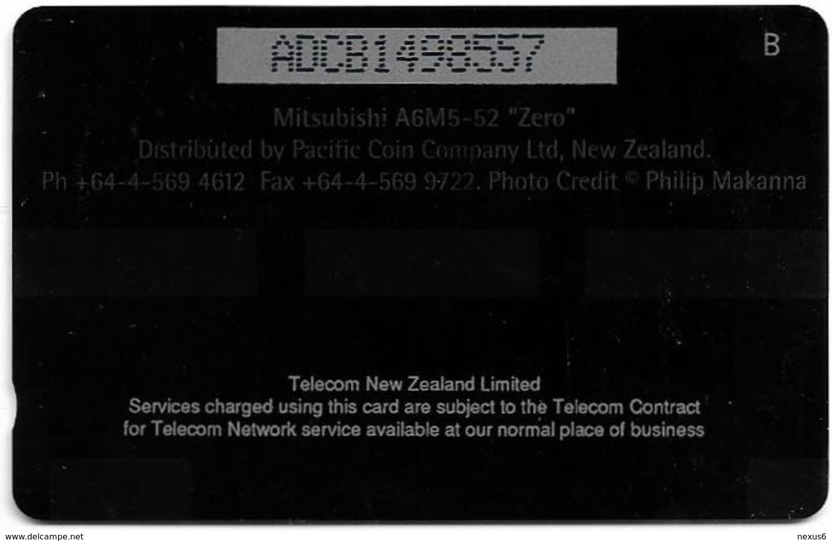 New Zealand - Dealer Cards - Fighter Planes '95 - Mitsubushi A6M5-52 Zero, 1995, 5$, 7.250ex, Used - New Zealand