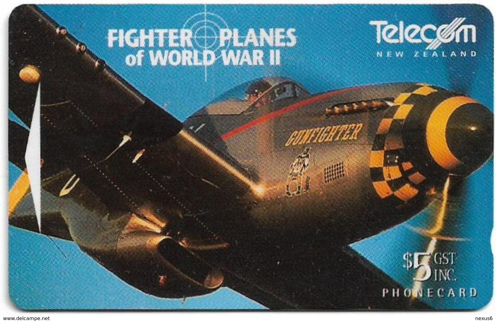 New Zealand - Dealer Cards - Fighter Planes '95 - North America P-51D Mustang, 1995, 5$, 7.250ex, Used - Nuova Zelanda