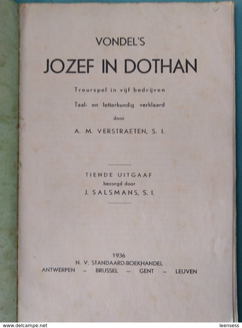 Vondel's Jozef In Dothan, Treurspel In Vijf Bedrijven; Standaard Boekhandel, 1936 - Teatro