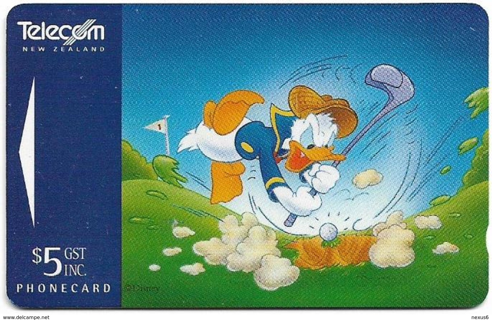 New Zealand - Advertising Cards - Donald Duck I - Playing Golf, 1995, 5$, 11.850ex, Used - Neuseeland