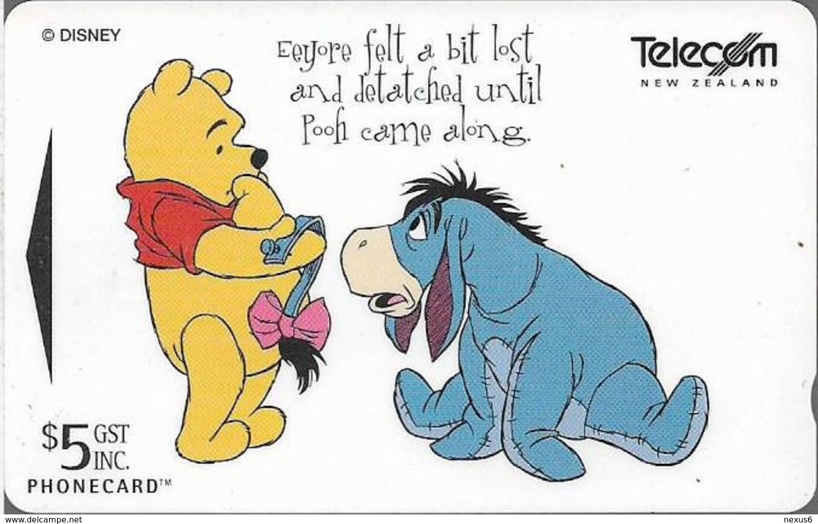 New Zealand - Dealers Cards - Winnie The Pooh, Part I - Pooh & Eeyore, 1998, 5$, 1.100ex, Used - Neuseeland