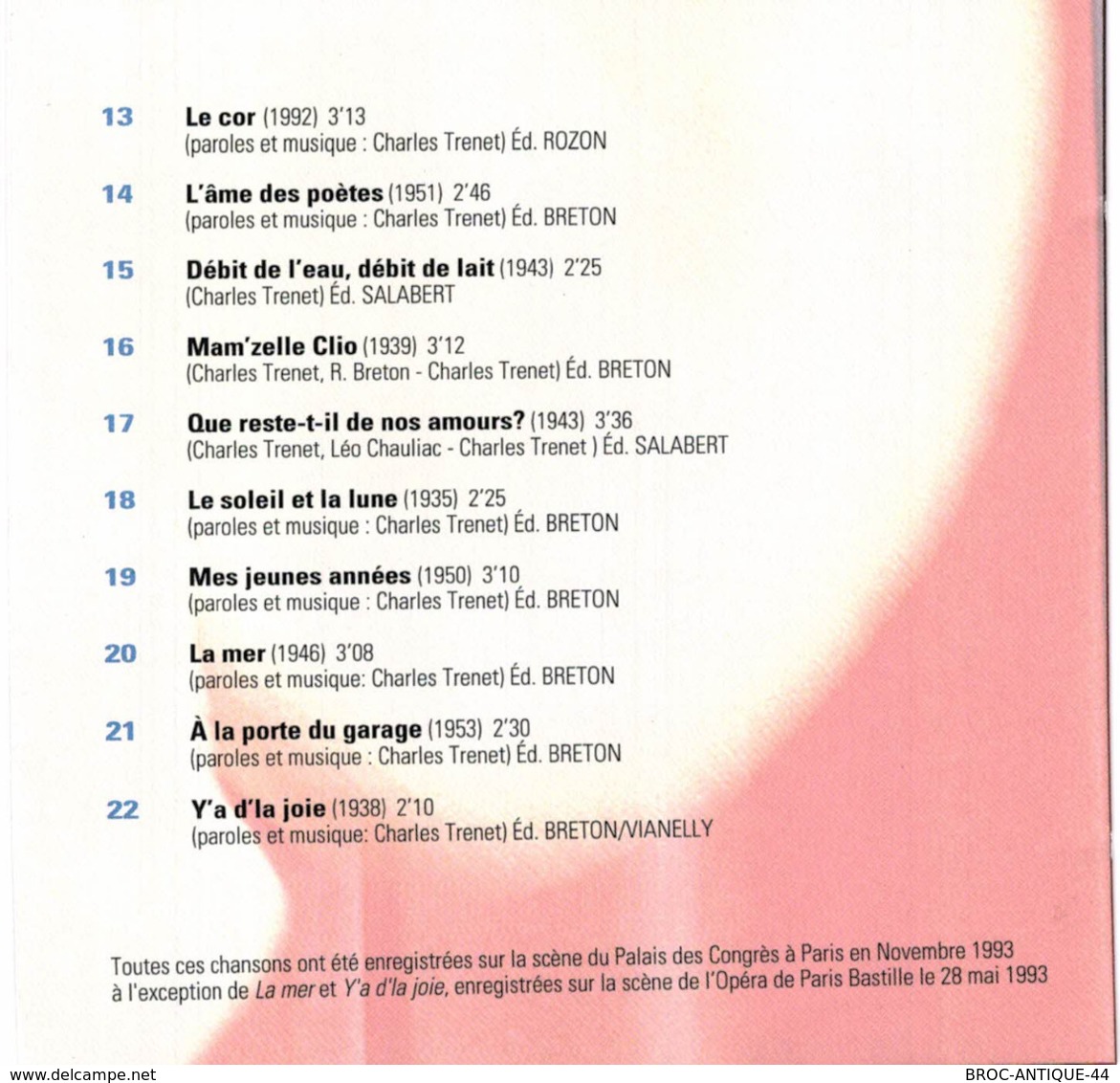 CD N°2809 - TRENET LE RECITAL - COMPILATION 22 TITRES - Sonstige - Franz. Chansons