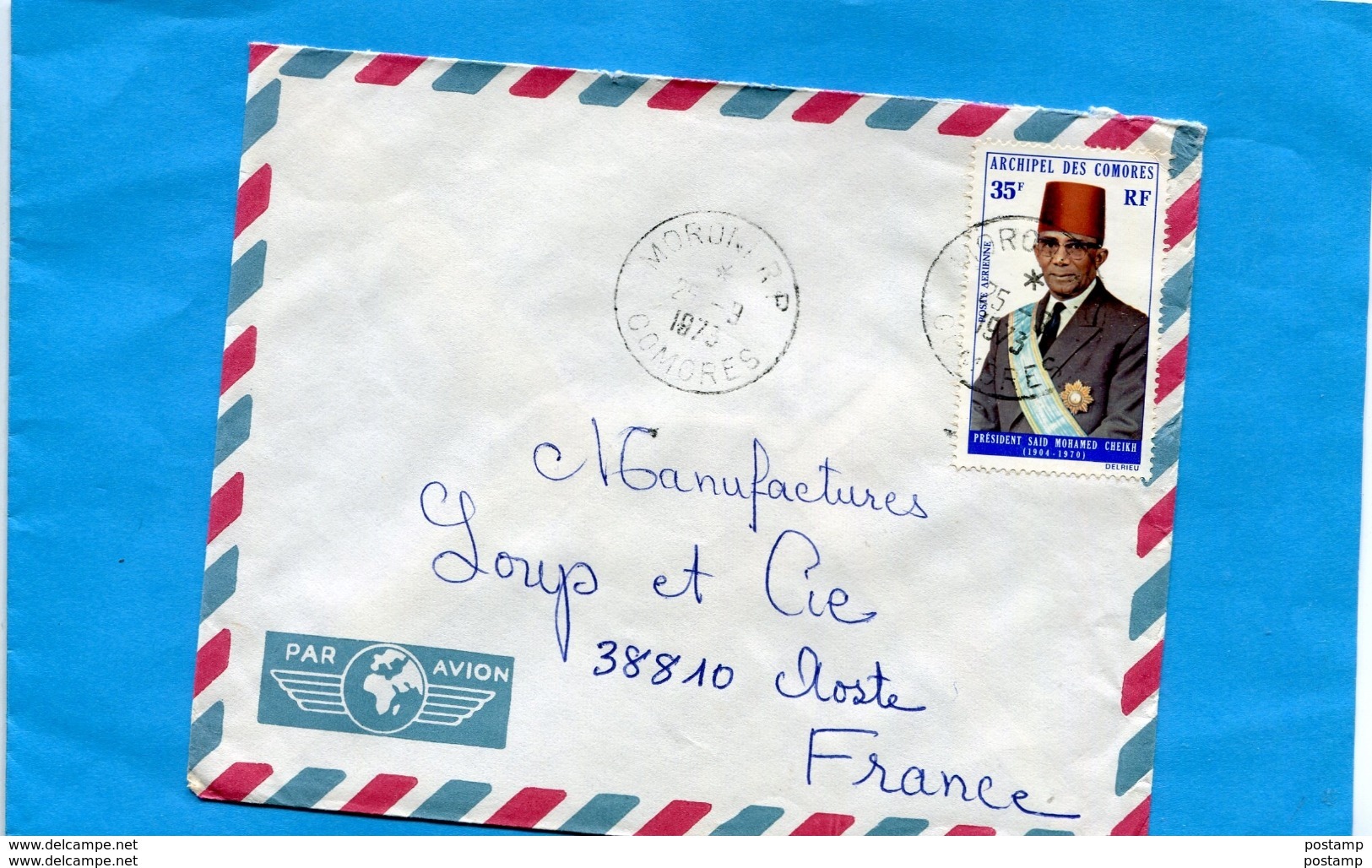 MARCOPHILIE-lettre-Comores  >Françe- Cad-Moroni  -1973-  Stamps   N°51 Président  Cheik - Storia Postale