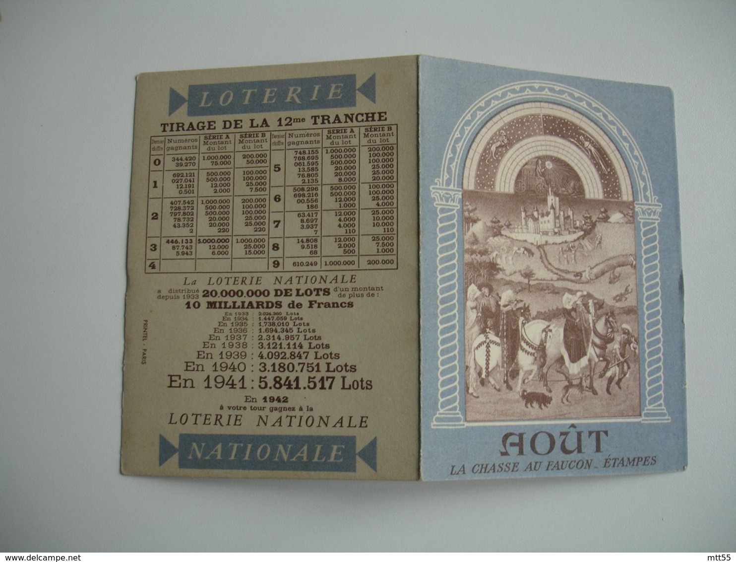 Lot 2 Calendrier  1941 Et 1947 Loterie Nationale - Petit Format : 1941-60