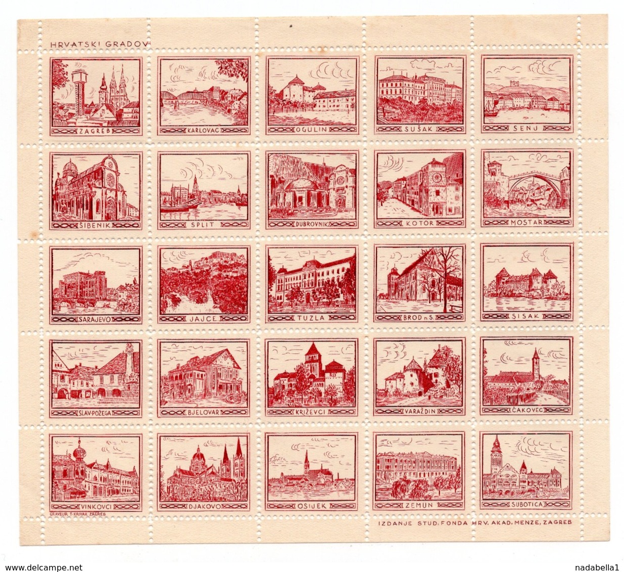 CROATIA, NDH, CROATIAN CITIES, ALSO BOSNIA, MONTENEGRO AND VOJVODINA, POSTER STAMP BLOCK - Kroatien