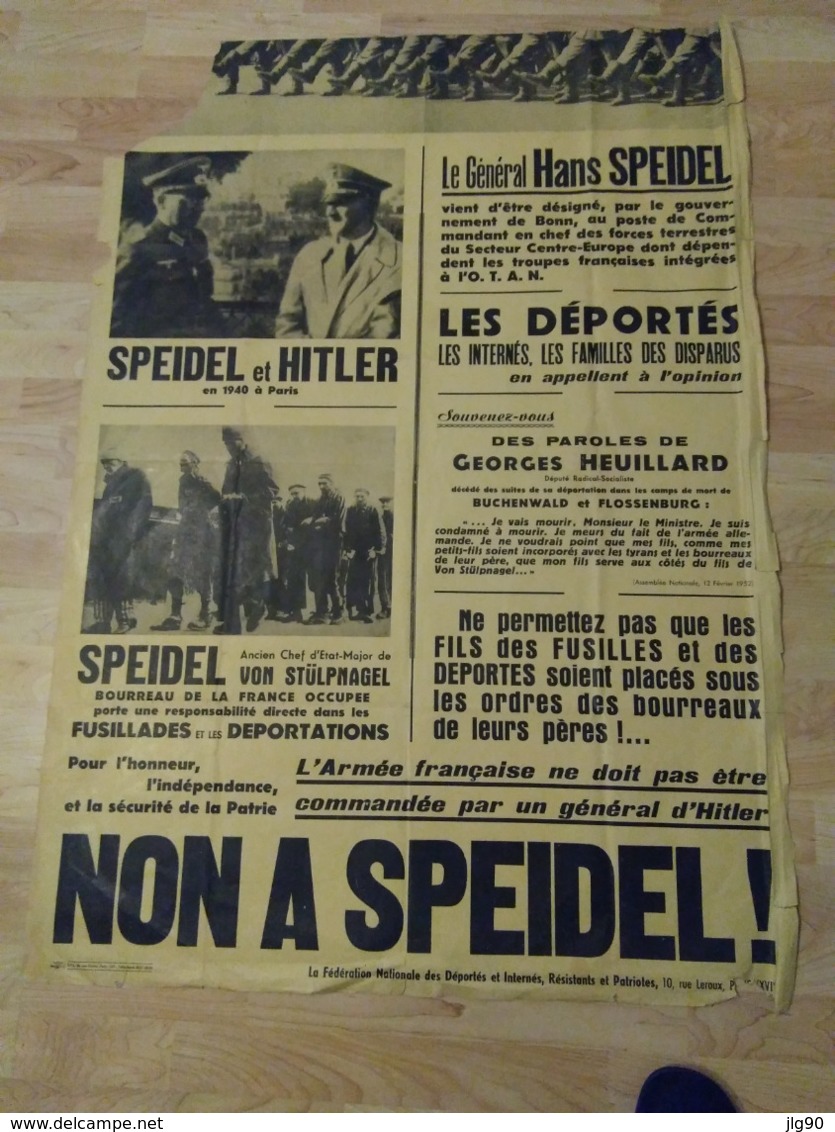 Affiche Fédération Nationale Des Déportés Contre Général H.SPEIDEL  1956/57 - 1939-45