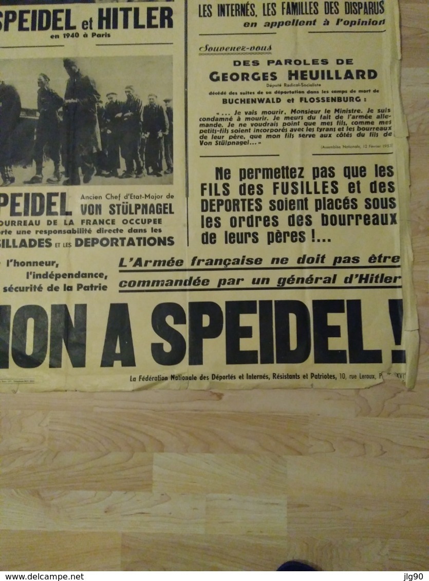 Affiche Fédération Nationale Des Déportés Contre Général H.SPEIDEL  1956/57 - 1939-45