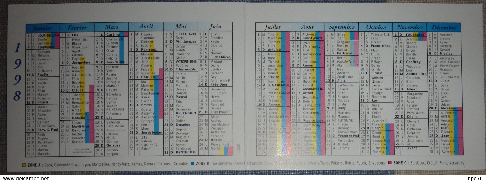 Petit Calendrier De Poche 1998 La Poste  Service C.Cépargne - Format Carte Bleue Double - Small : 1991-00