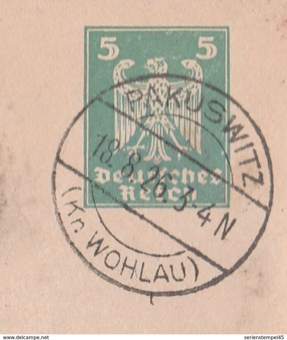 Deutsches Reich Karte Mit Tagesstempel Pakuswitz Kr Wohlau Schlesien 1926 - Storia Postale