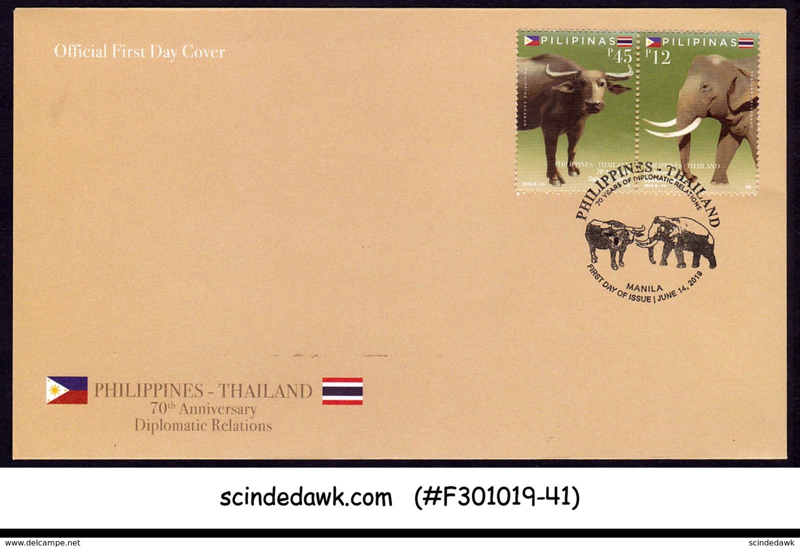 PHILIPPINES - 2019 DIPLOMATIC RELATIONS WITH THAILAND ELEPHANT BULL FDC - Altri & Non Classificati