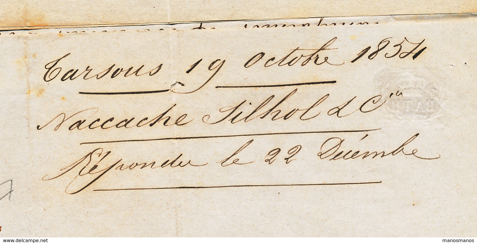 472DT - Bureaux à L' Etranger - Lettre Précurseur TARSOUS 1854 Via Cursive Distribution De MERSINA Et SMYRNE Vers France - Covers & Documents