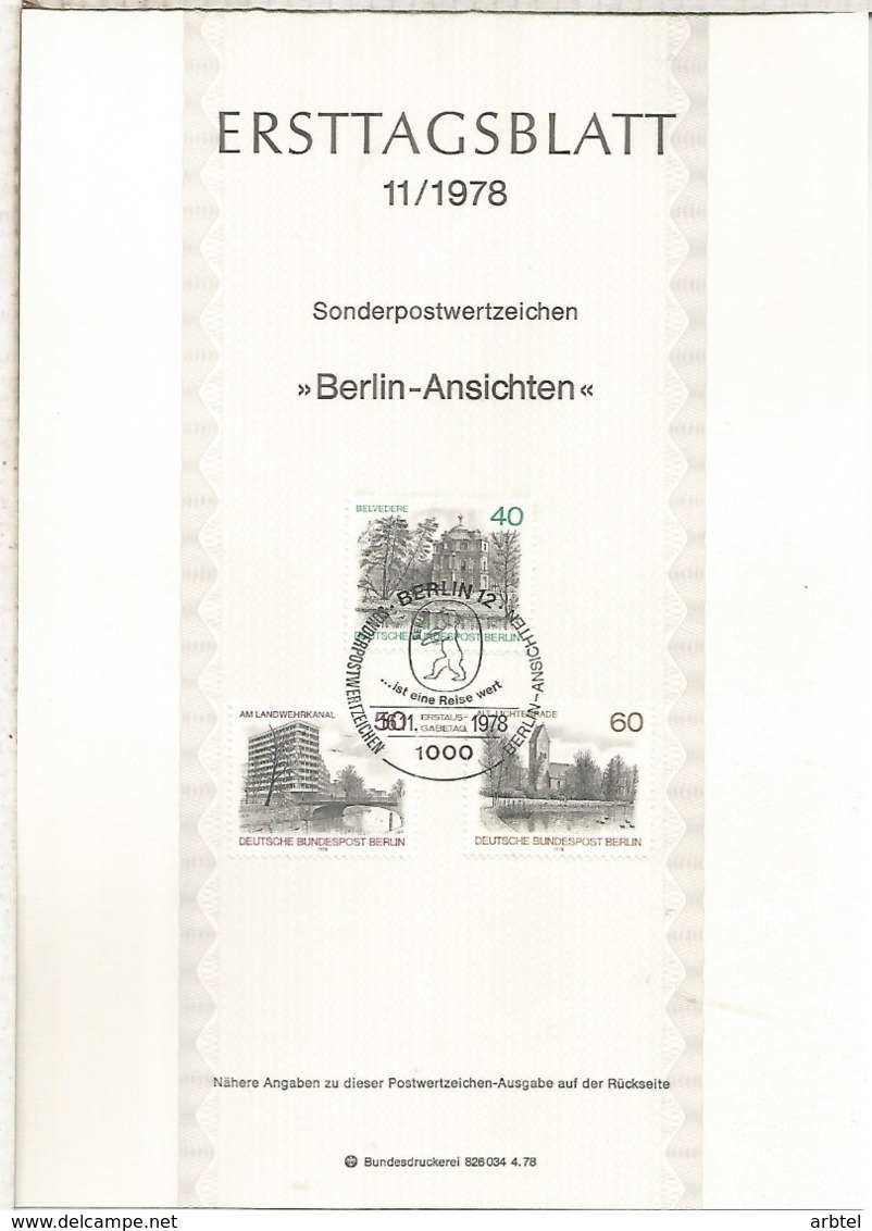 ALEMANIA DOCUMENTO PRIMER DIA FDC BERLIN ARQUITECTURA - Monuments