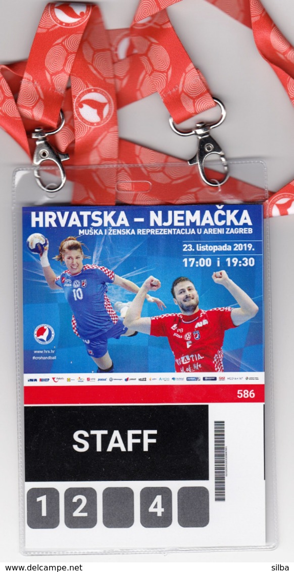 Croatia Zagreb 2019 / Arena / Handball / Croatia - Germany / STAFF Accreditation, Neck Hanging Strap - Handball