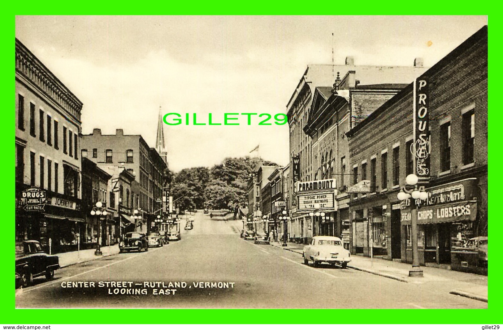 RUTLAND, VT - CENTER STREET LOOKING EAST - ANIMATED WITH OLD CARS -  PUB. BY EDWARD WELLS - - Rutland