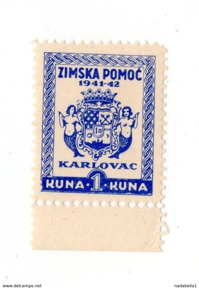 NDH, CROATIA, WINTER HELP 1941-42, KARLOVAC, 1 KUNA - Croazia