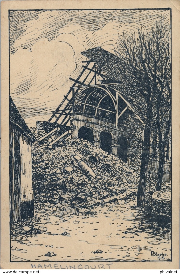 WWI , T.P. NO CIRCULADA , FELDPOSTKARTE , KIRCHE IN HAMELINCOURT 1915 - Guerra 1914-18