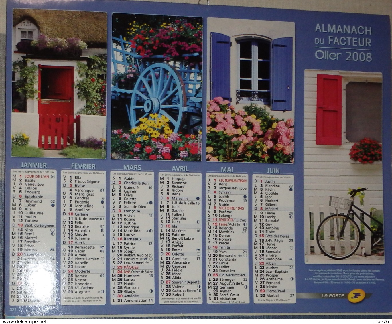 Calendrier  Du Facteur  La Poste  2008  Jardin Fleurs Arrosoir Vélo ....Seine Maritime - Grand Format : 2001-...