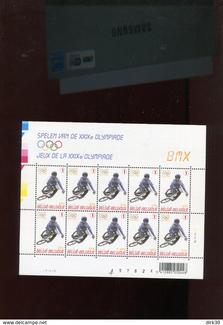 Belgie 2008 3797 F3797 Olympics Beijing 2008 China BMX RACING Cycling Full Sheet Plaatnummer 2  MNH - Full Sheets And Panes