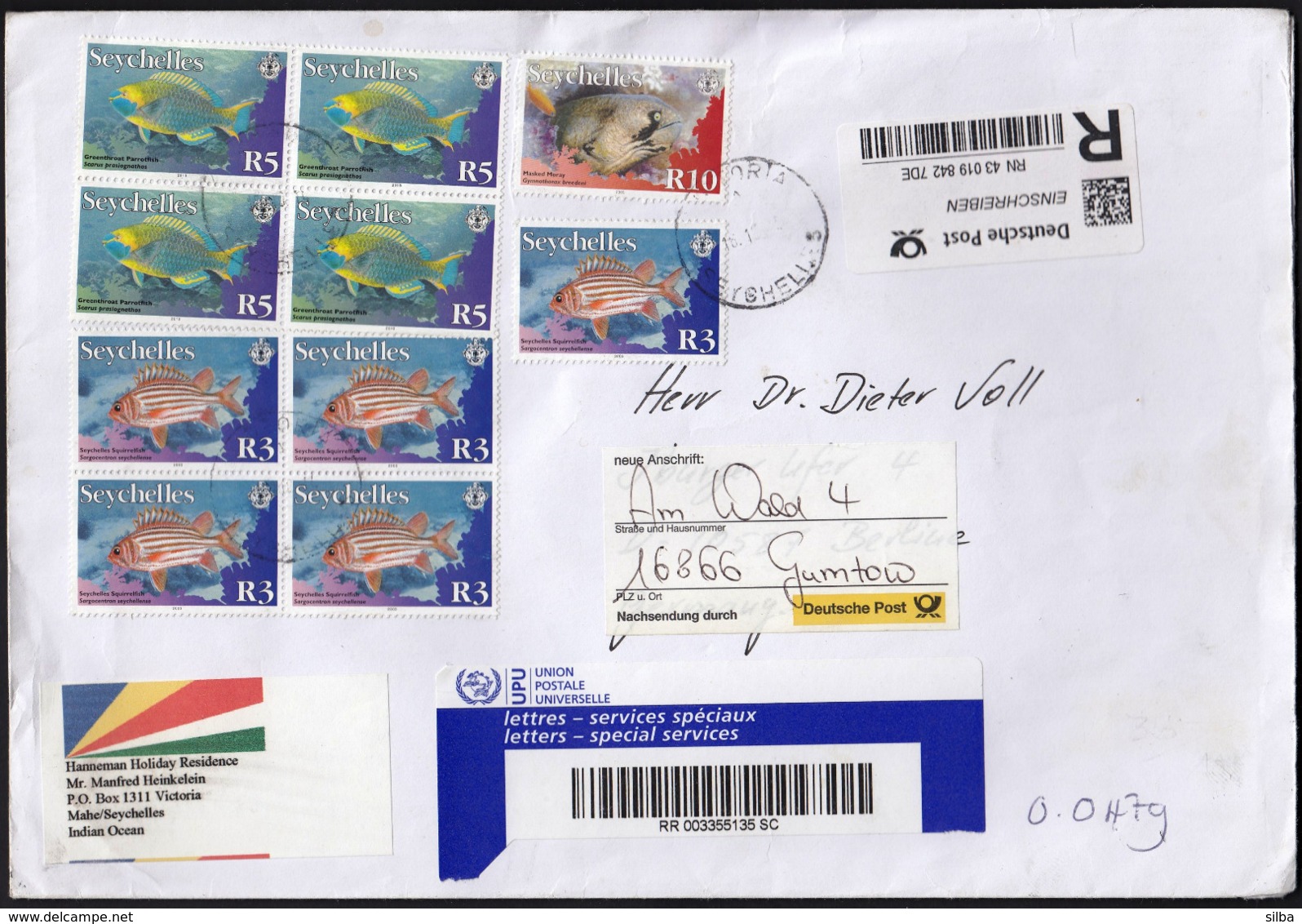 Seycheles / Fishes / R Letter To Germany - Seychellen (1976-...)