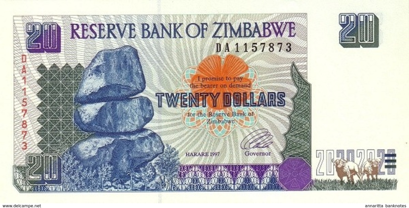 ZIMBABWE 20 DOLLARS 1997 P-7a UNC  [ZW107a] - Simbabwe