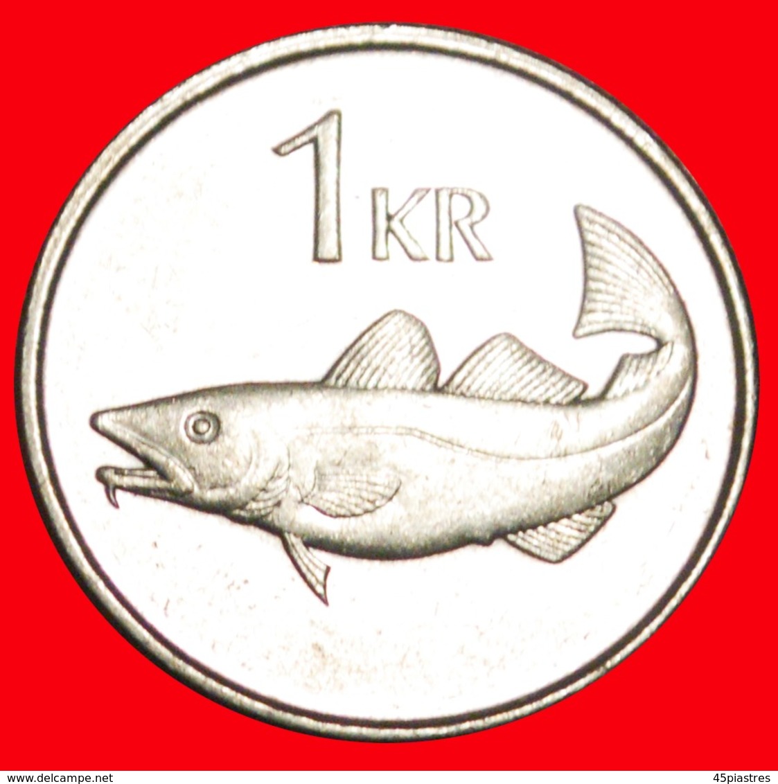 + GREAT BRITAIN FISH (1989-2011): ICELAND ★ 1 KRONE 1989 MINT LUSTER! LOW START ★ NO RESERVE! - Iceland