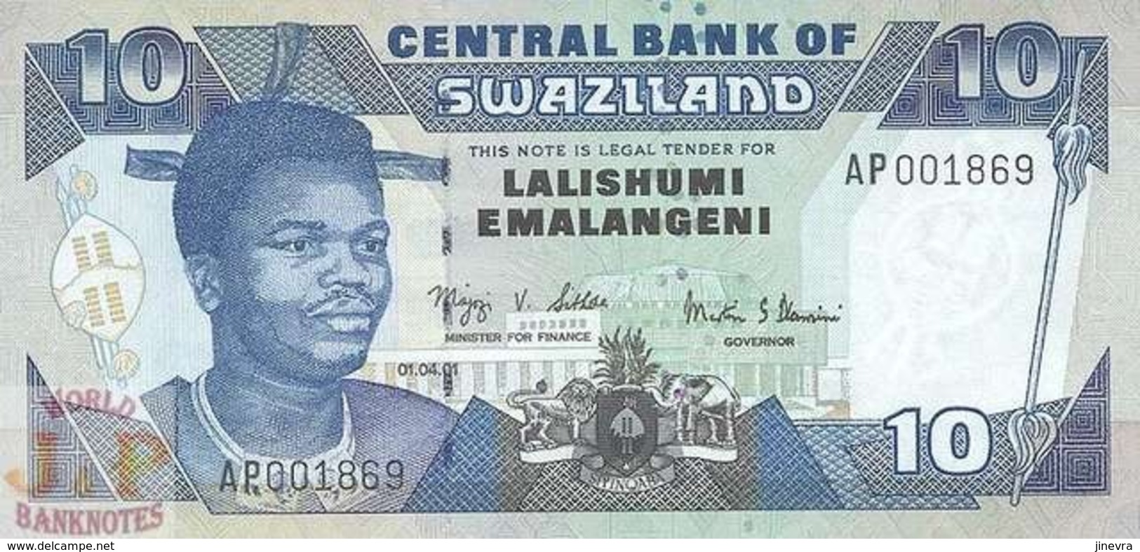 SWAZILAND 10 EMALANGENI 2001 PICK 29 UNC - Swaziland