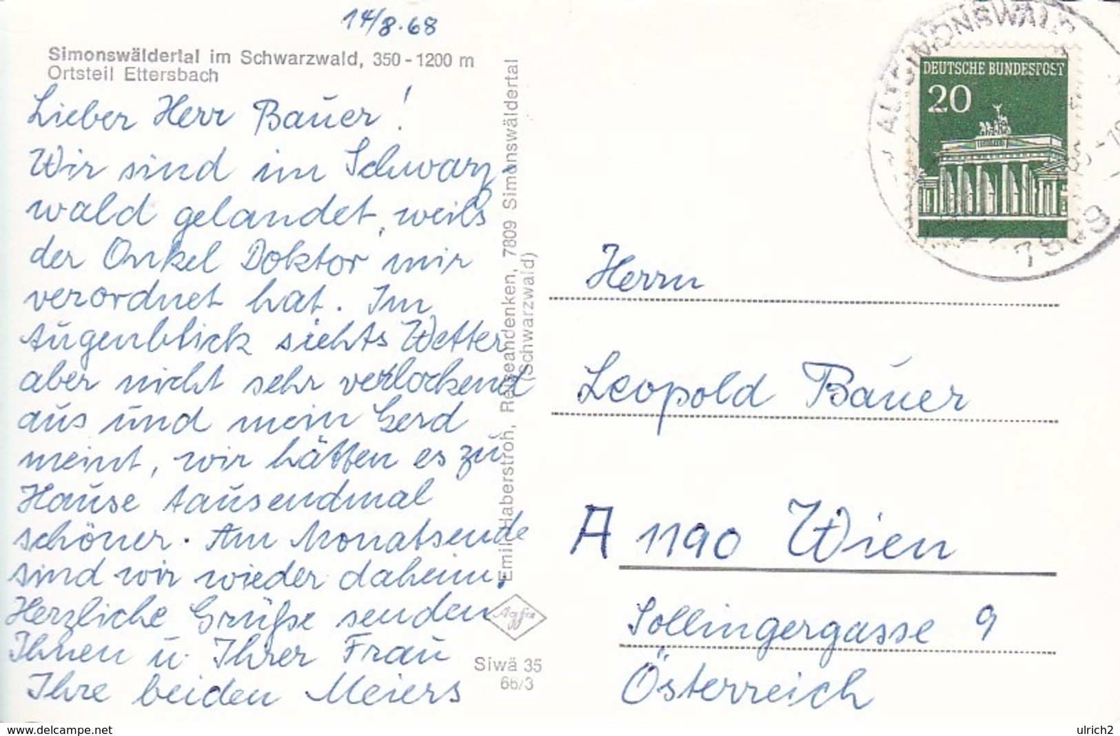 AK Simonswäldertal Im Schwarzwald - Ortsteil Ettersbach - 1968 (44854) - Emmendingen