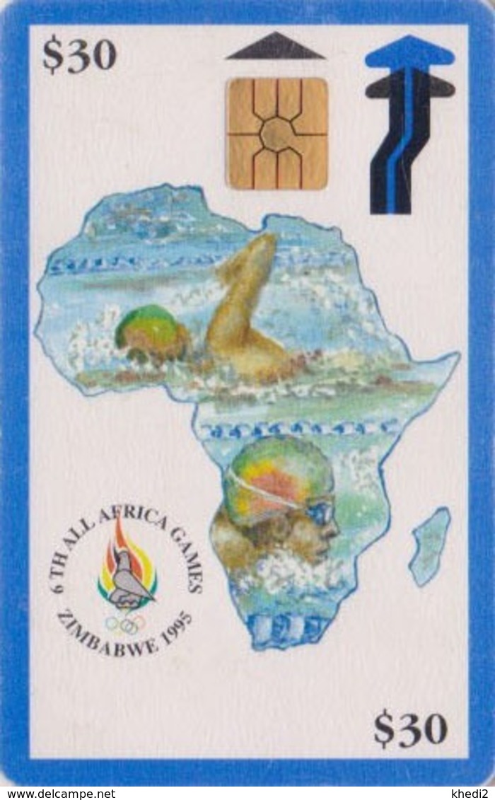 Télécarte à Puce Afrique ZIMBABWE - ZIM 03 - MAP AFRICA GAMES 30 $ - Sport NATATION SWIMMING Chip Phonecard - Zimbabwe