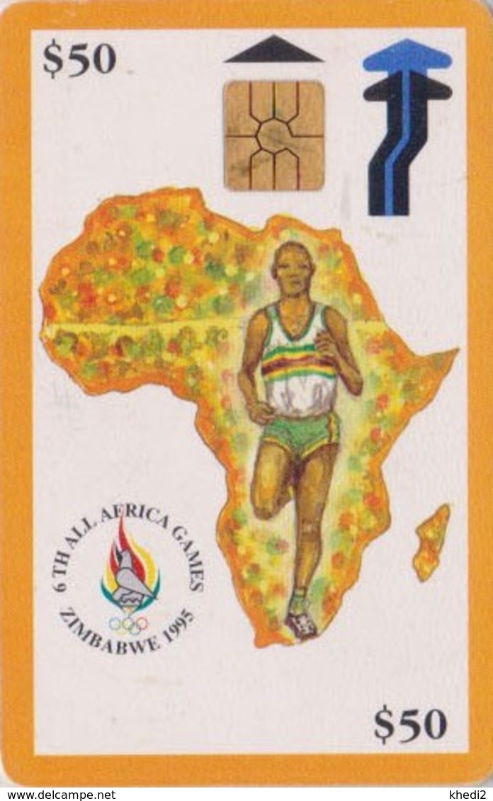 Télécarte à Puce Afrique ZIMBABWE - ZIM 04 - MAP AFRICA GAMES 50 $ - Sport ATHLETISME ATHLETICS  Chip Phonecard - Simbabwe