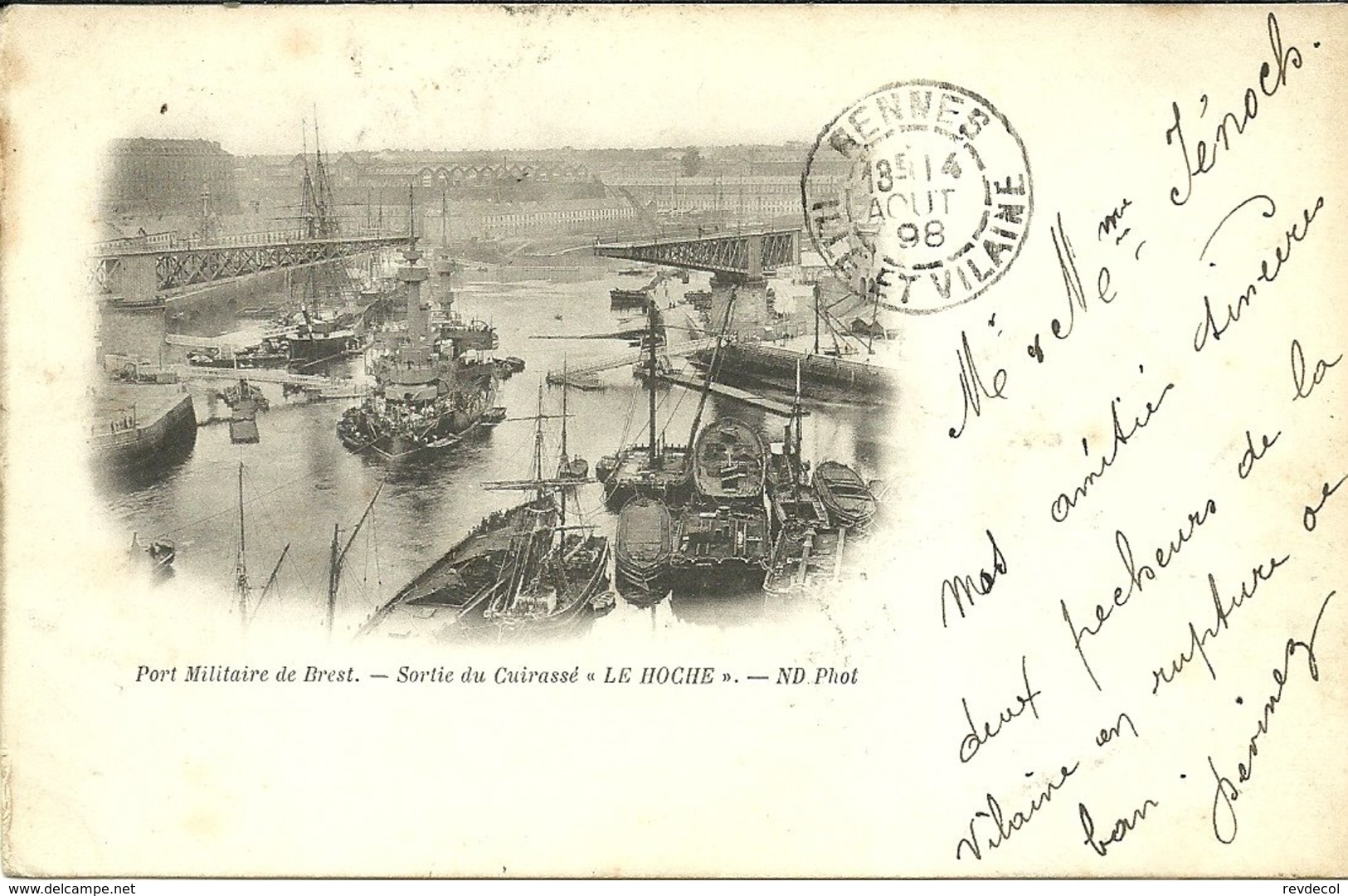 BREST  -- Port Militaire, Sortie Du Cuirassé "Le Hoche"   -- VOYAGEE En 1898                                    -- ND - Brest