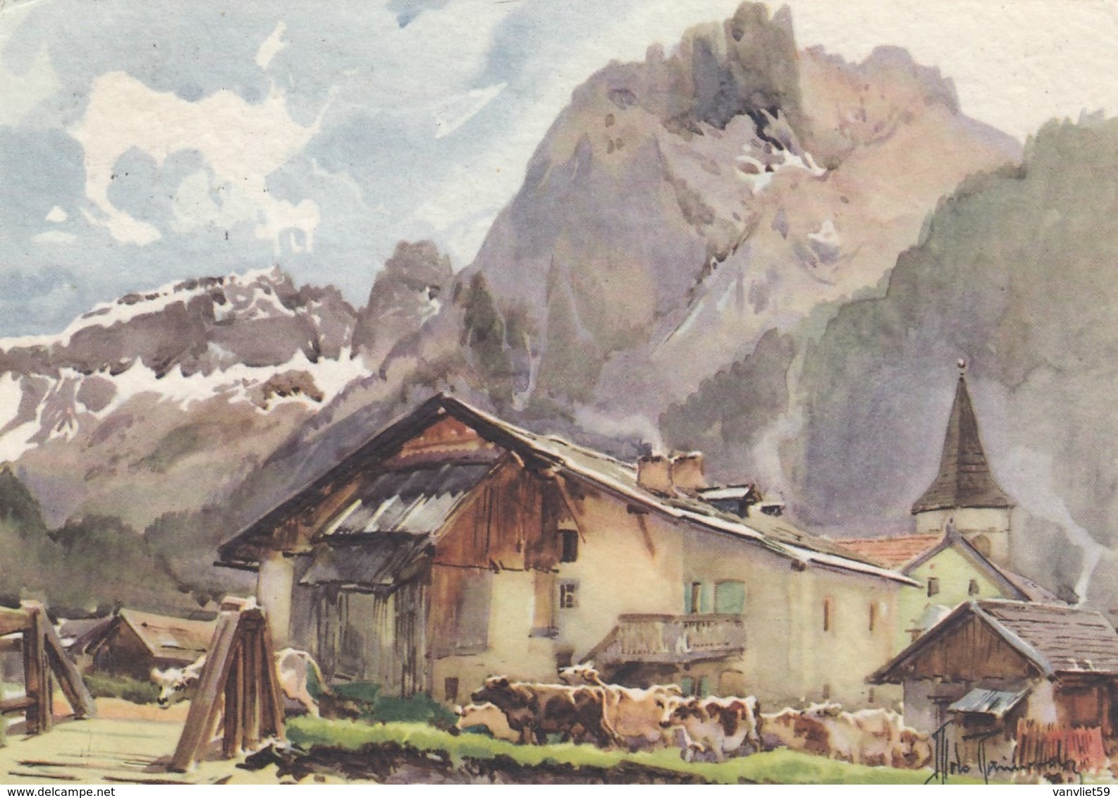 CANAZEI-TRENTO-VAL DI FASSA-CARTOLINA VIAGGIATA IL 9-8-1965-ILLUSTRATA DA ALDO RIMONDI - Trento