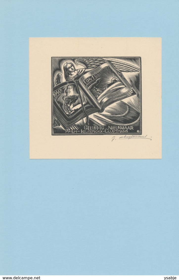 Nieuwjaarskaart Keuterickx-Cluytmans - Germaine Cluytmans Gesigneerd - Engel - Prints & Engravings