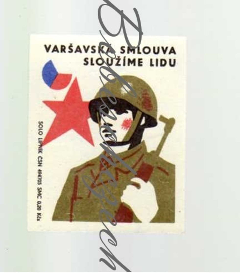 L3-33 CZECHOSLOVAKIA 1972 Propaganda Warsaw Pact Military Alliance We Serve The People - A Soldier In Helmet - Matchbox Labels
