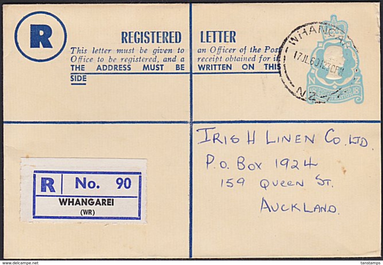 NEW ZEALAND QEII 18c REGISTERED PSE - Postal Stationery