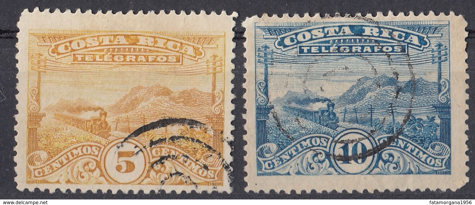 COSTA RICA - 1907 -  Lotto Di 2 Valori Usati: Yvert Telegrafo 5 E 6. - Costa Rica