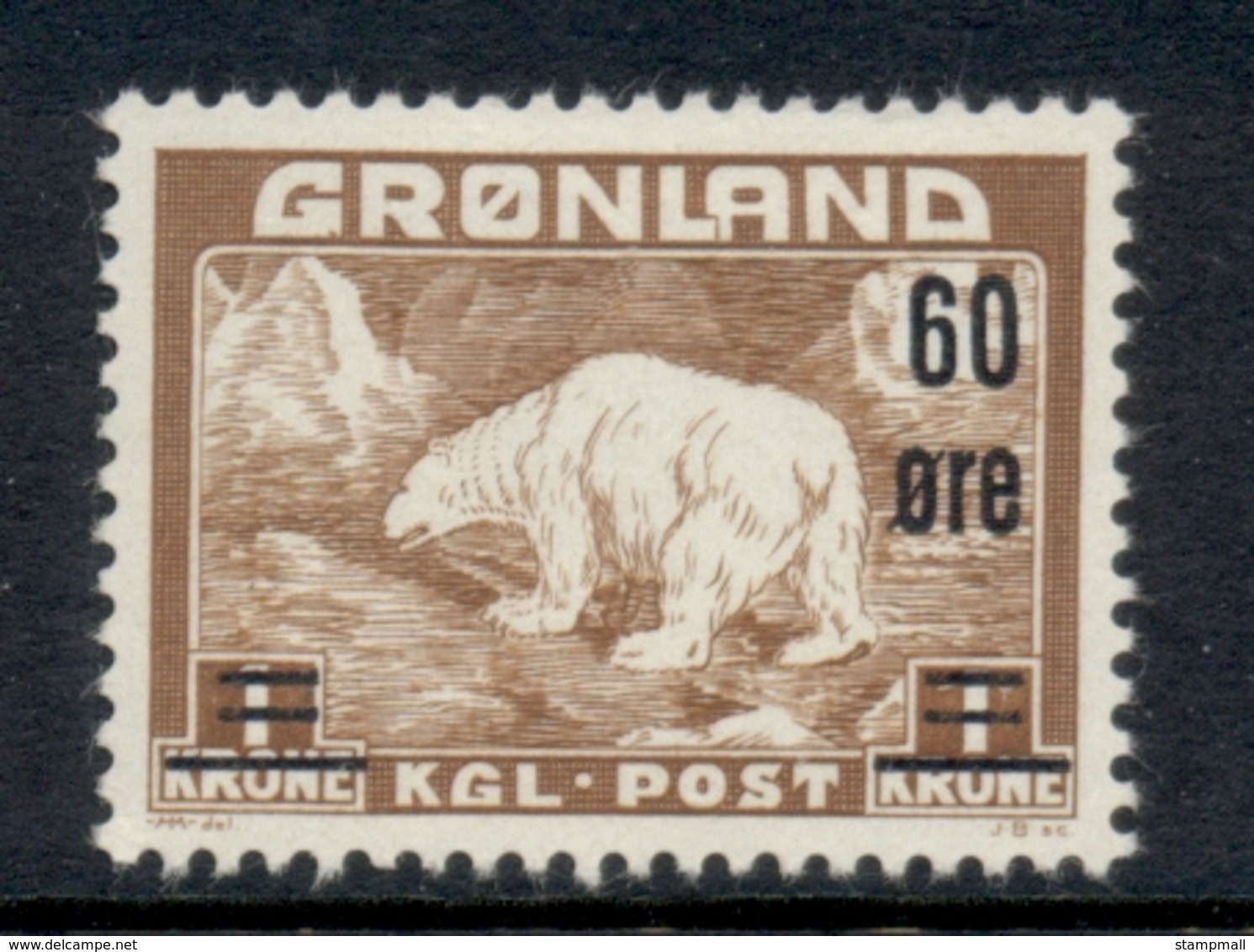 Greenland 1956 Polar Bear 60o On 1k MLH - Used Stamps