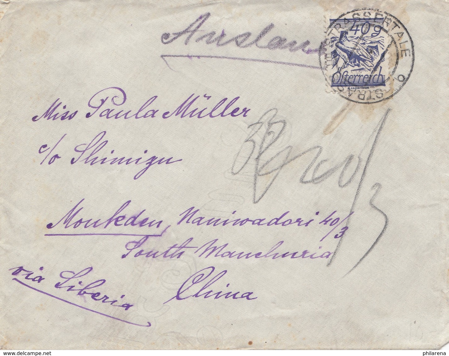 Österreich: 1929: Brief Strass Im Strassertale Nach China Via Sibirien - Covers & Documents