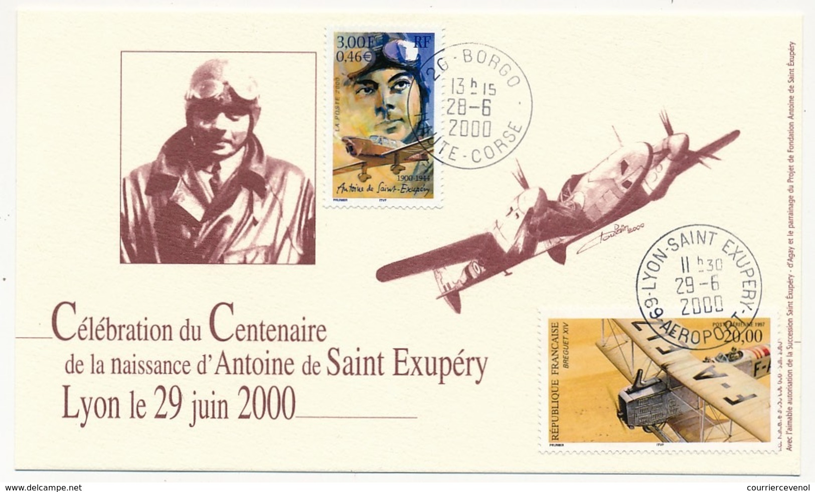 France - Célébration De Centenaire De La Naissance D'Antoine De Saint Exupéry - Lyon 29/06/2000 / Borgo - Lyon - Lettres & Documents