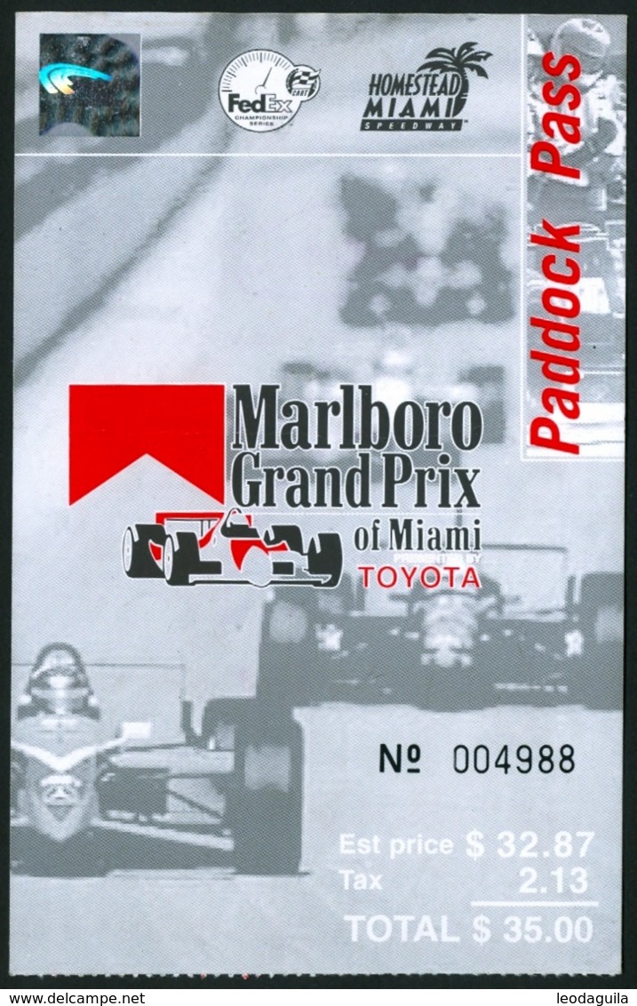 CART RACING  -  HOMESTEAD-MIAMI 2000 - MARK BLUNDELL   AUTOGRAPH ON  PADDOCK PASS  ADMITTANCE TICKET  YEAR 2000 - Autogramme