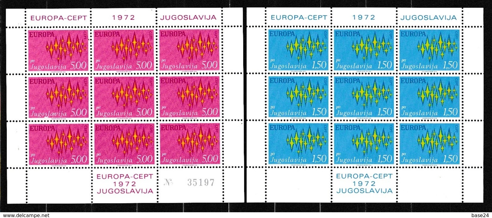 1972 Jugoslavia Yugoslavia EUROPA CEPT EUROPE 9 Serie Di 2v. Foglietto MNH** Minisheet - 1972