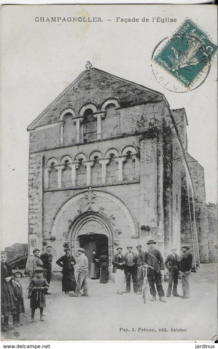 CHAMPAGNOLLES : Façade De L'Eglise - Carte Bien Animée, Cycliste ( 1911 ) - Altri & Non Classificati