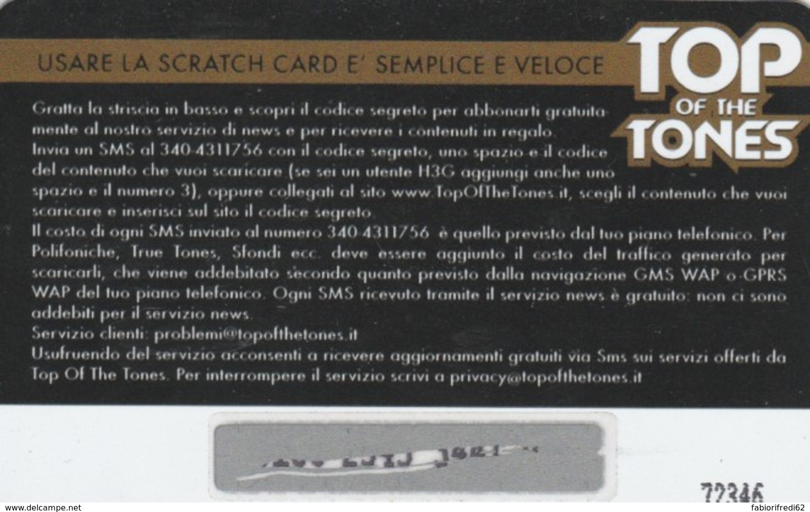 PREPAID CARD MOBILE SERCIVE TOP TONES (BK774 - [2] Sim Cards, Prepaid & Refills