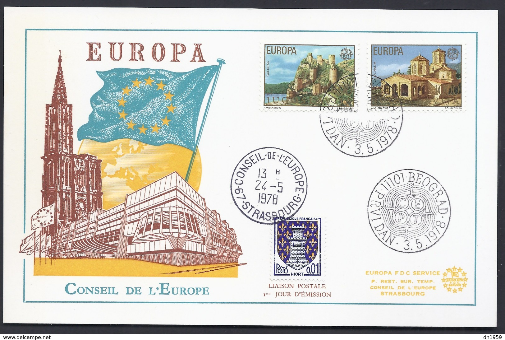 1978 JUGOSLAVIJA YOUGOSLAVIE  EUROPA CEPT CONSEIL DE L'EUROPE FDC CARTE  PREMIER JOUR - Covers & Documents