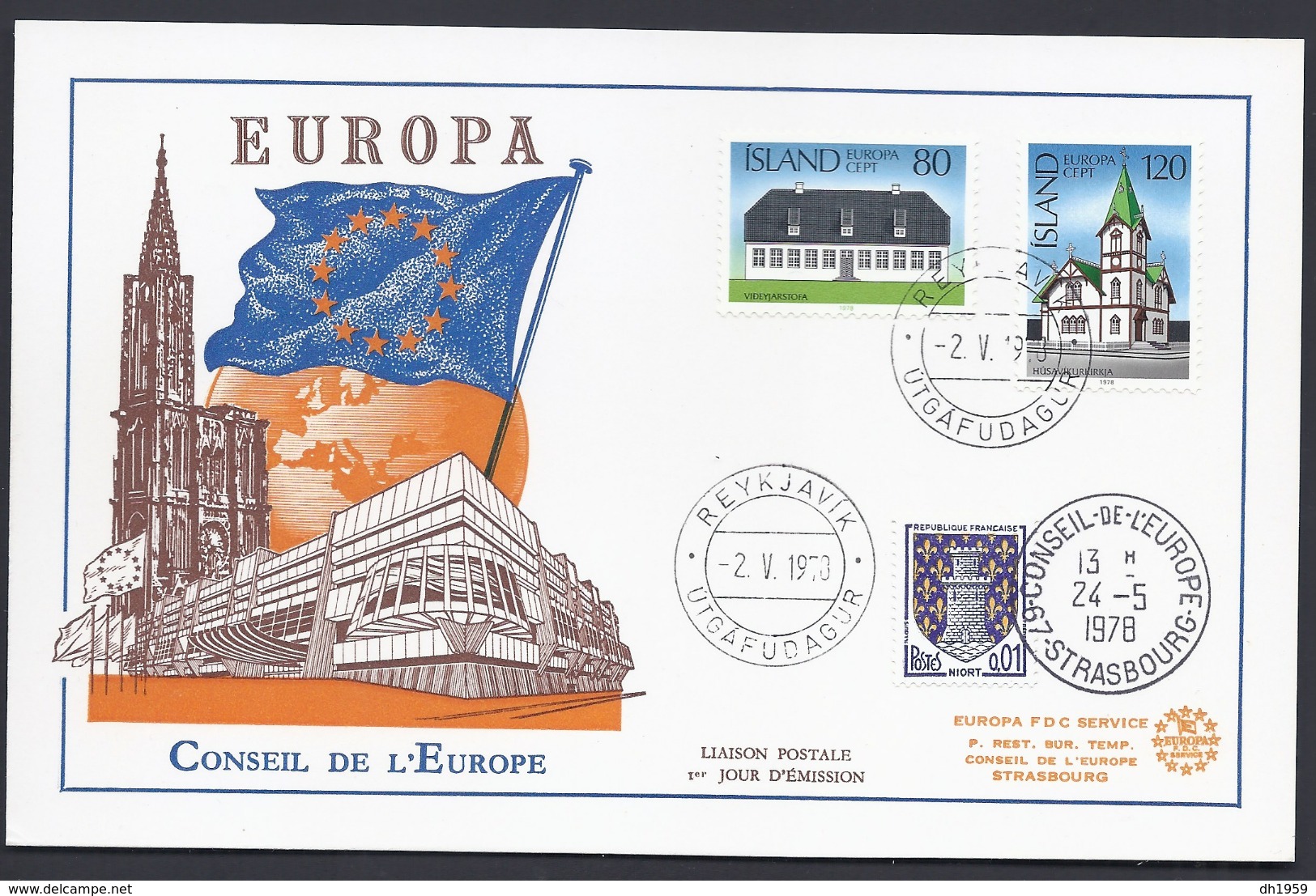 1978 ISLAND ISLANDE REYKJAVIK EUROPA CEPT CONSEIL DE L'EUROPE  FDC CARTE PREMIER JOUR - Storia Postale