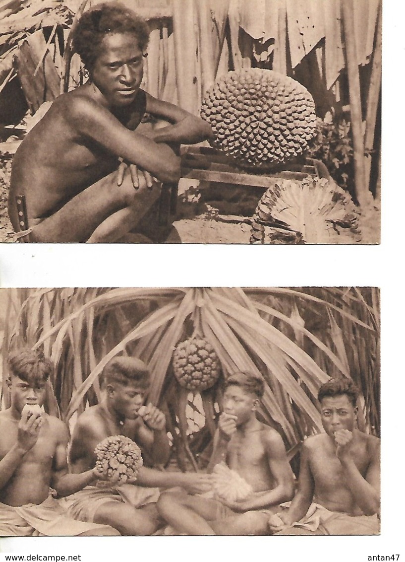 2 Cartes / Missions D'OCEANIE / Type D'Indigène, Indigènes Mangeant Le Fruit Du Pandanus - Oceanië