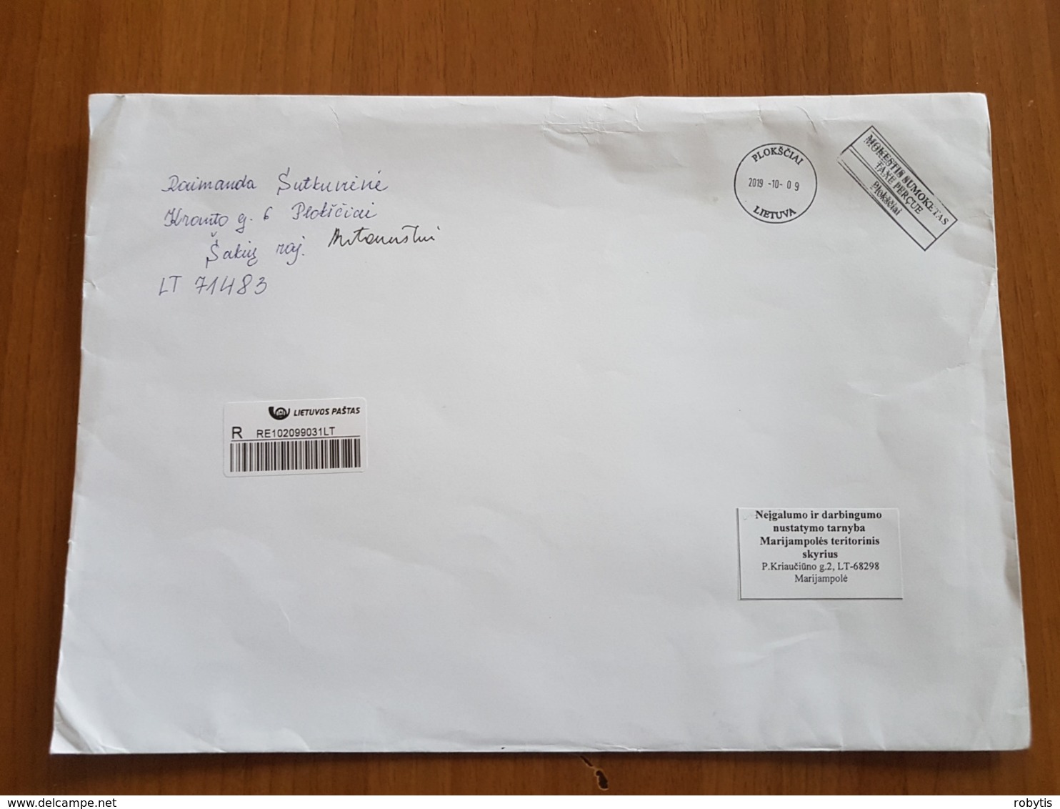 Lithuania Litauen Cover Sent From Ploksciai To Marijampole 2019 - Lituania