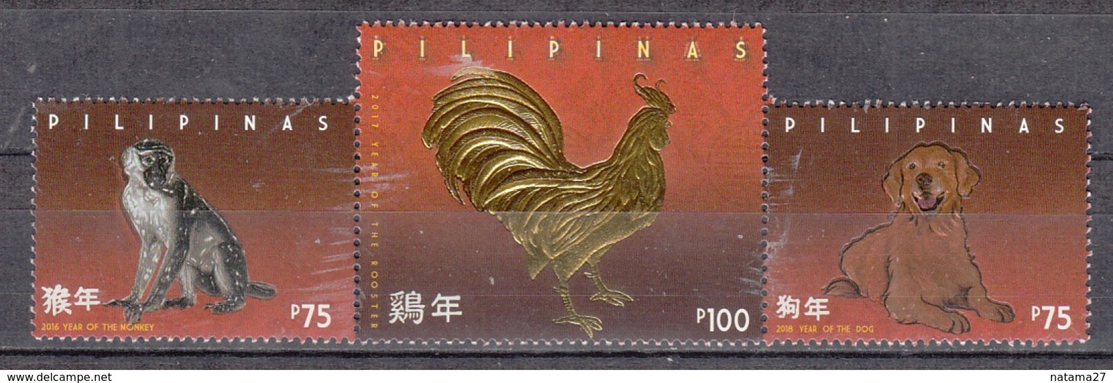 Filippine Philippines Philippinen Pilipinas 2017 ASEANPEx 2017, Featuring Year Of Rooster, 3 Se-tenant - USED (as Photo) - Filippine